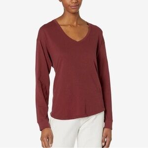 Madewell Softfade Cotton Relaxed Long Sleeve Tee in Red Maroon Size Small